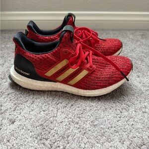 Adidas Red and Black Ultra Boost Sneakers